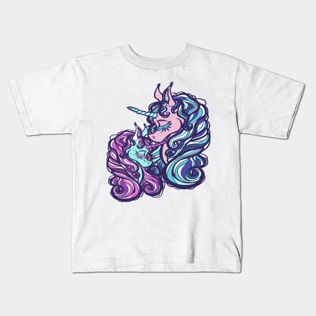 Mother's Day Unicorn w/ Daughter Kids T-Shirt by Jan Grackle